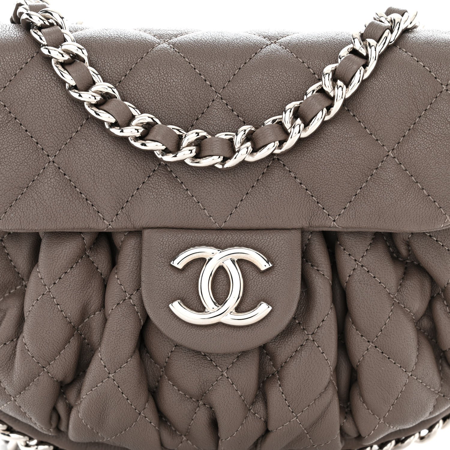 Chanel Washed Lambskin Quilted Mini Chain Around Flap Taupe 8 of 12