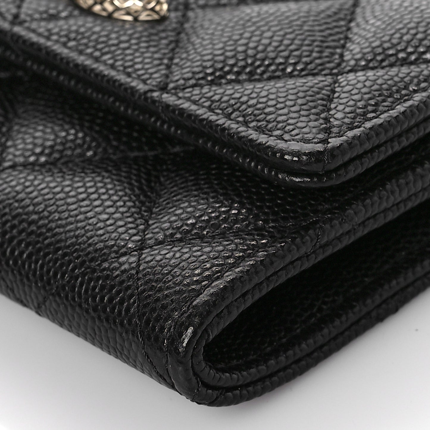 Caviar Metal Perforated Quilted CC Flap Card Holder Black
