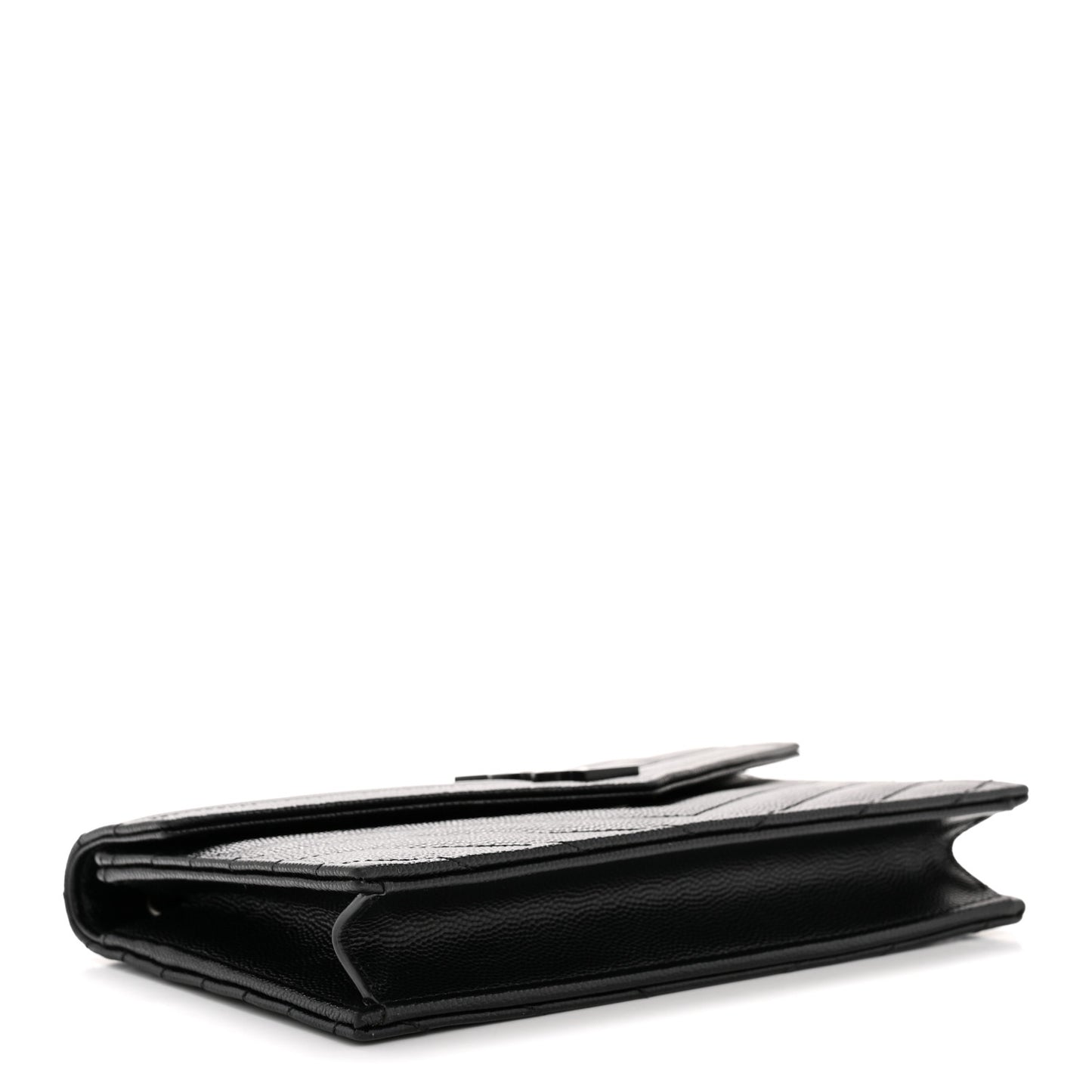 Grain De Poudre Matelasse Chevron Monogram Monochrome Envelope Chain Wallet Black