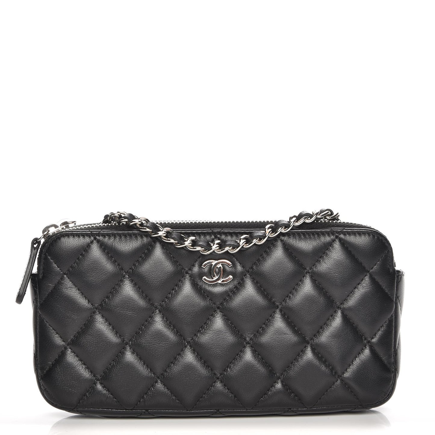 Lambskin Quilted Small Clutch With Chain Black