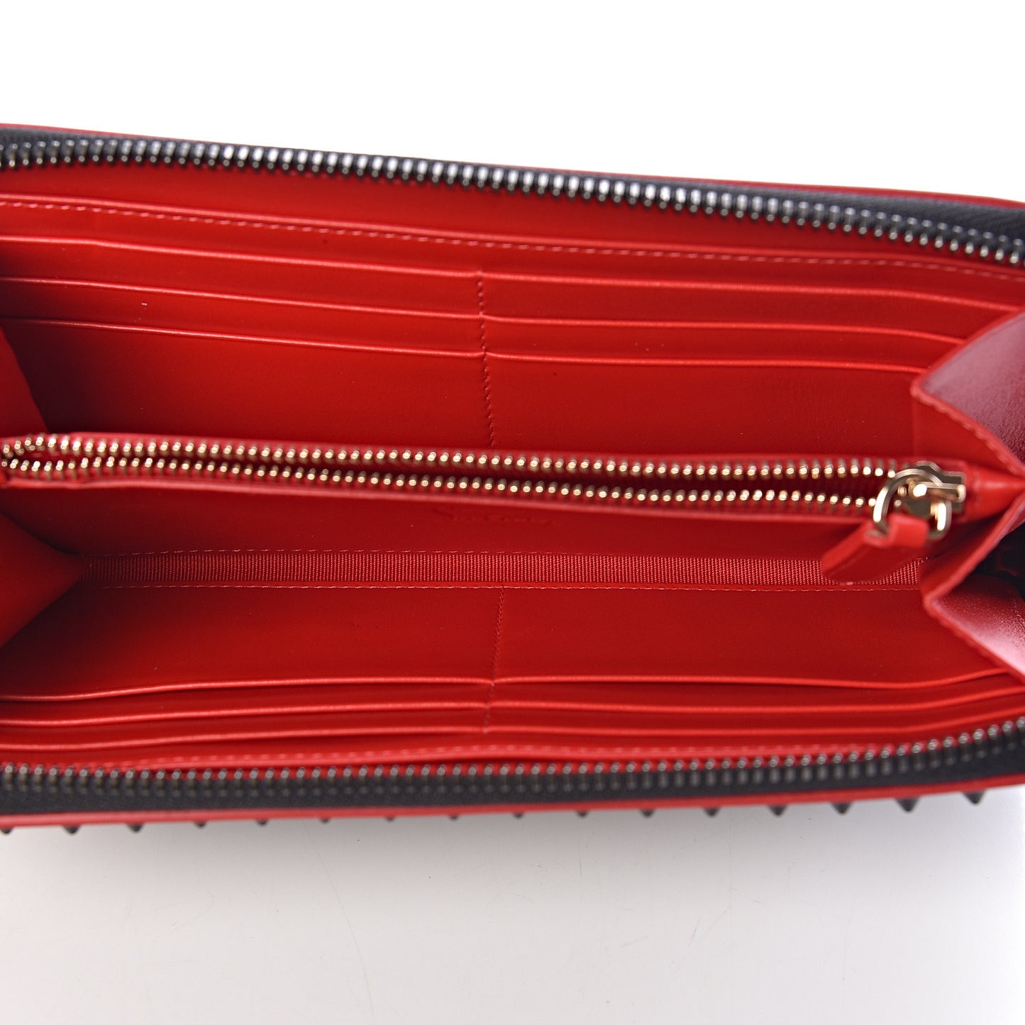 Calfskin Panettone Spiked Zip Around Wallet Black