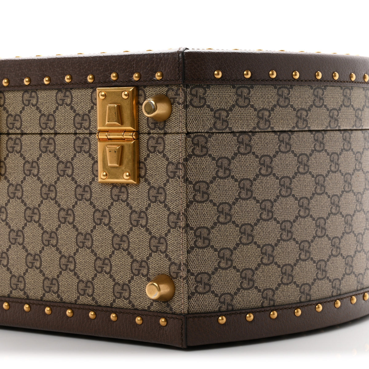 GG Supreme Monogram Textured Dollar Calfskin Web Savoy Hat Box Beige Ebony New Acero