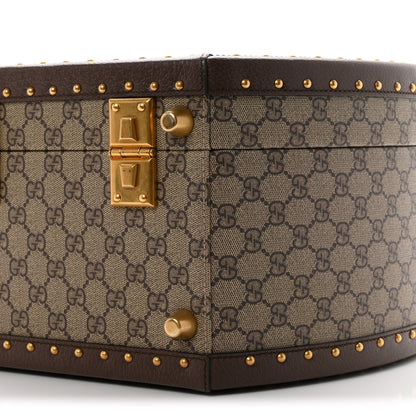 Gucci GG Supreme Monogram Textured Dollar Calfskin Web Savoy Hat Box Beige Ebony New Acero 8 of 8