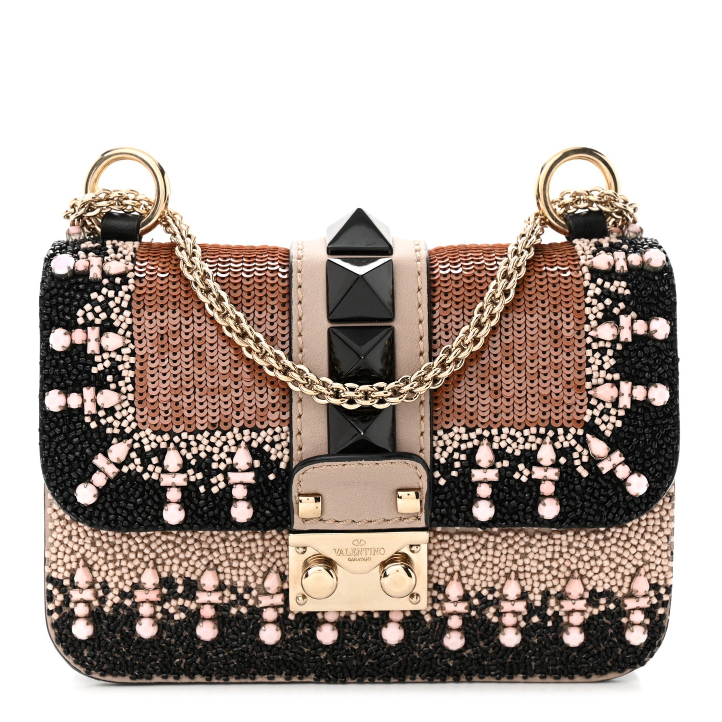 Vitello Crystal Embellished Mini Glam Lock Rockstud Flap Multicolor