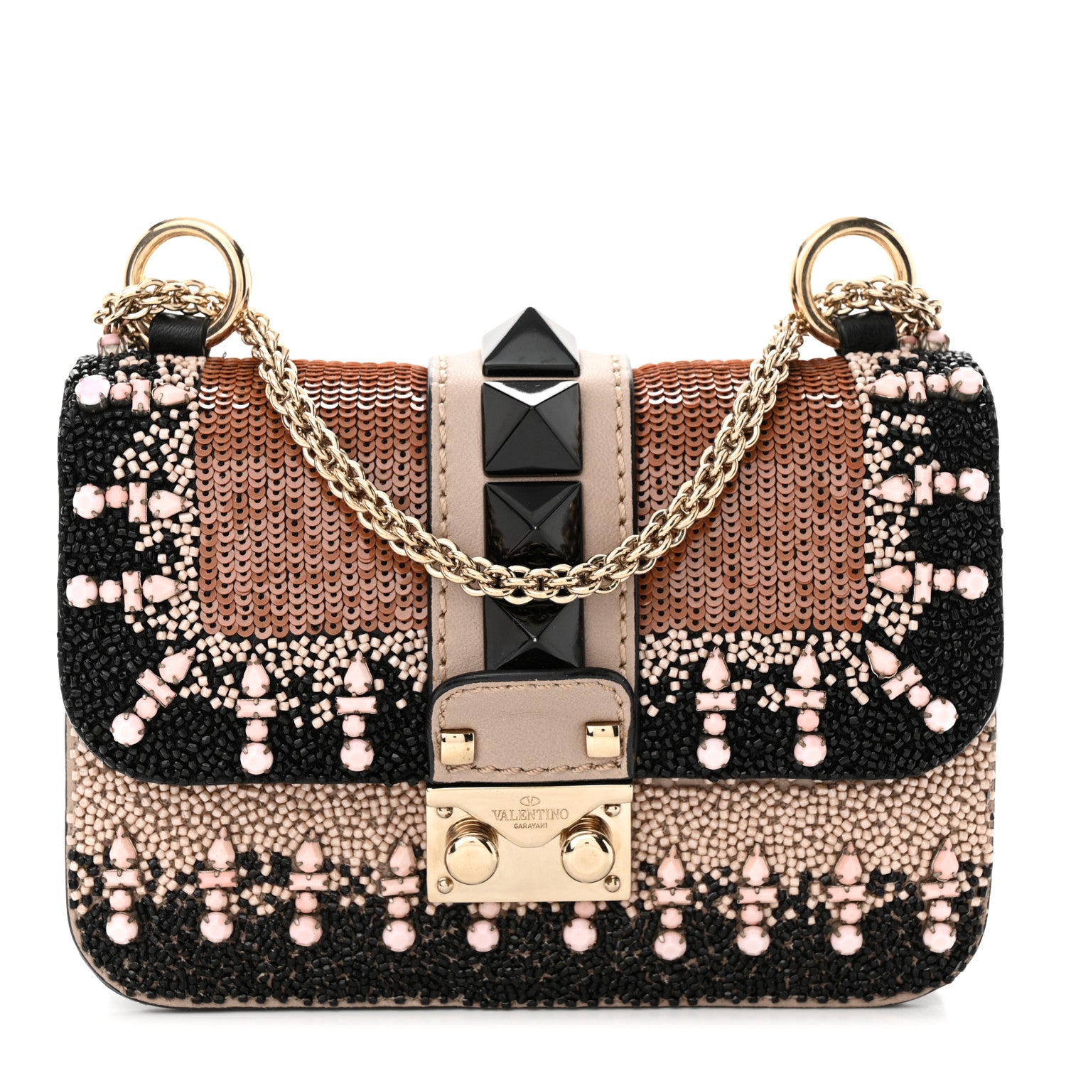 Valentino Garavani Vitello Crystal Embellished Mini Glam Lock Rockstud Flap Multicolor 1 of 10