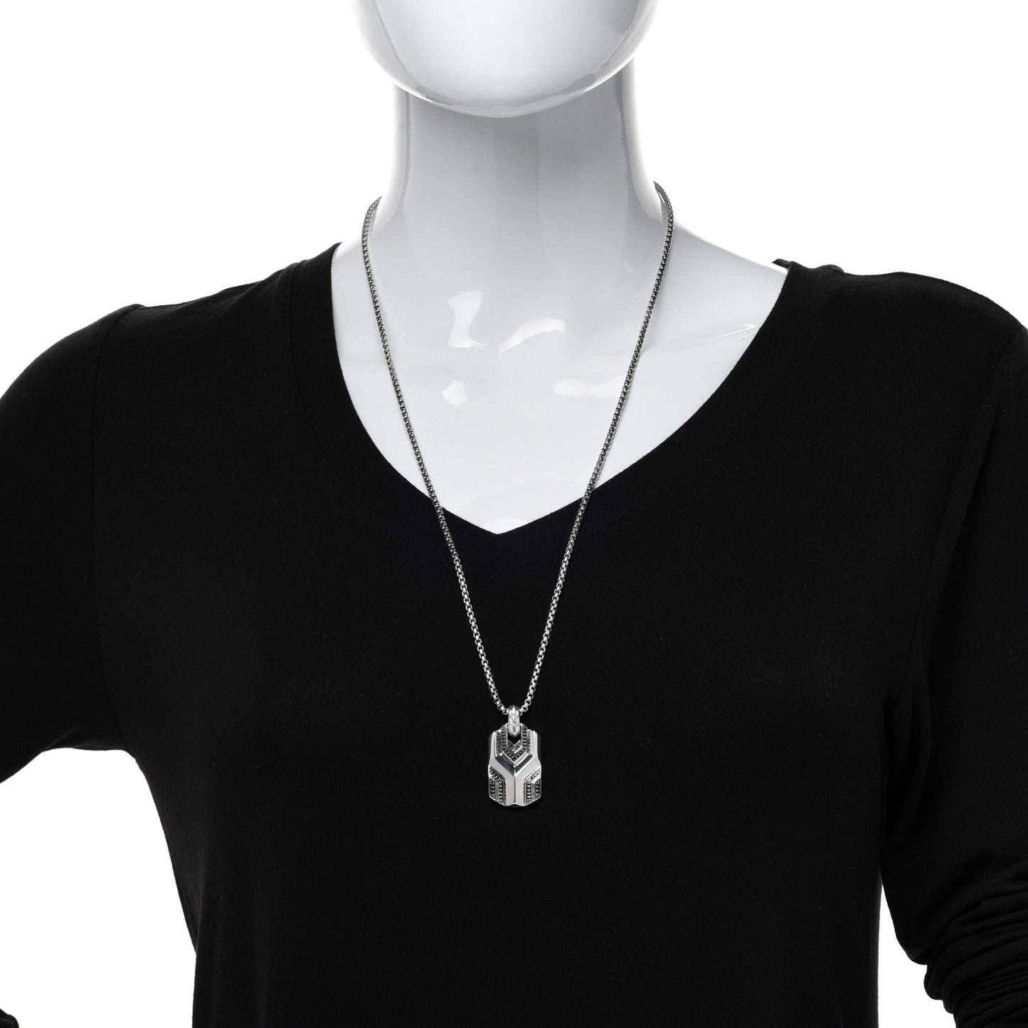 Sterling Silver Black Sapphire Classic Chain Dog Tag Necklace