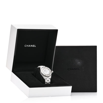 Chanel Stainless Steel Ceramic Diamond Mother of Pearl 33mm J12 Quartz Watch White 5 of 5
