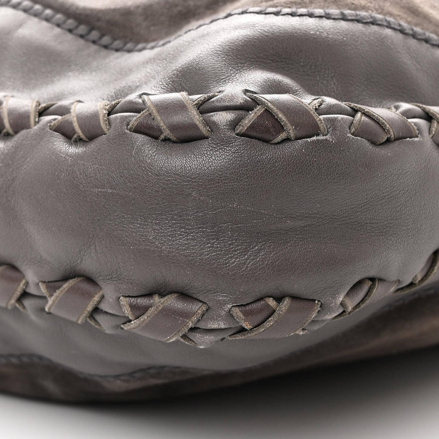 Calfskin Suede Large New Jackie Web Shoulder Bag Grey