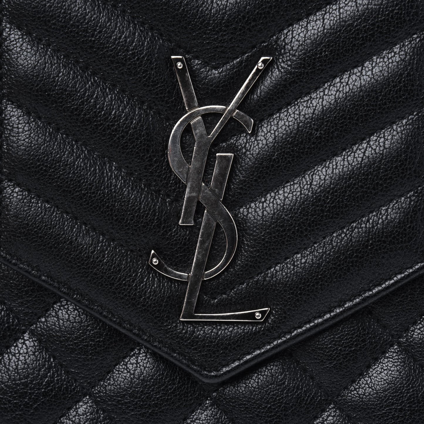 Sheepskin Tri-Quilt Monogram Envelope Chain Wallet Black