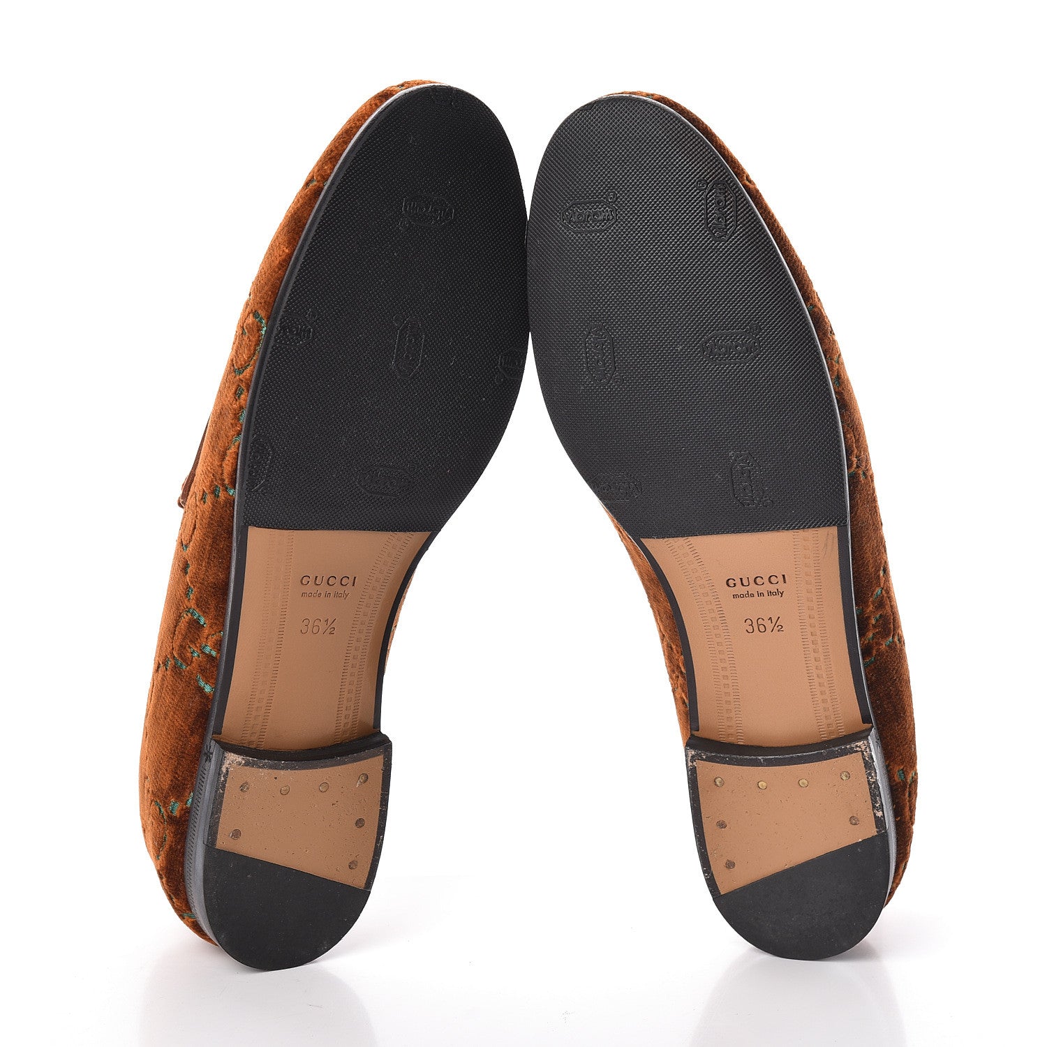 Gucci Velvet GG Monogram Horsebit Womens Jordaan Loafers 36.5 Cognac Green 7 of 8
