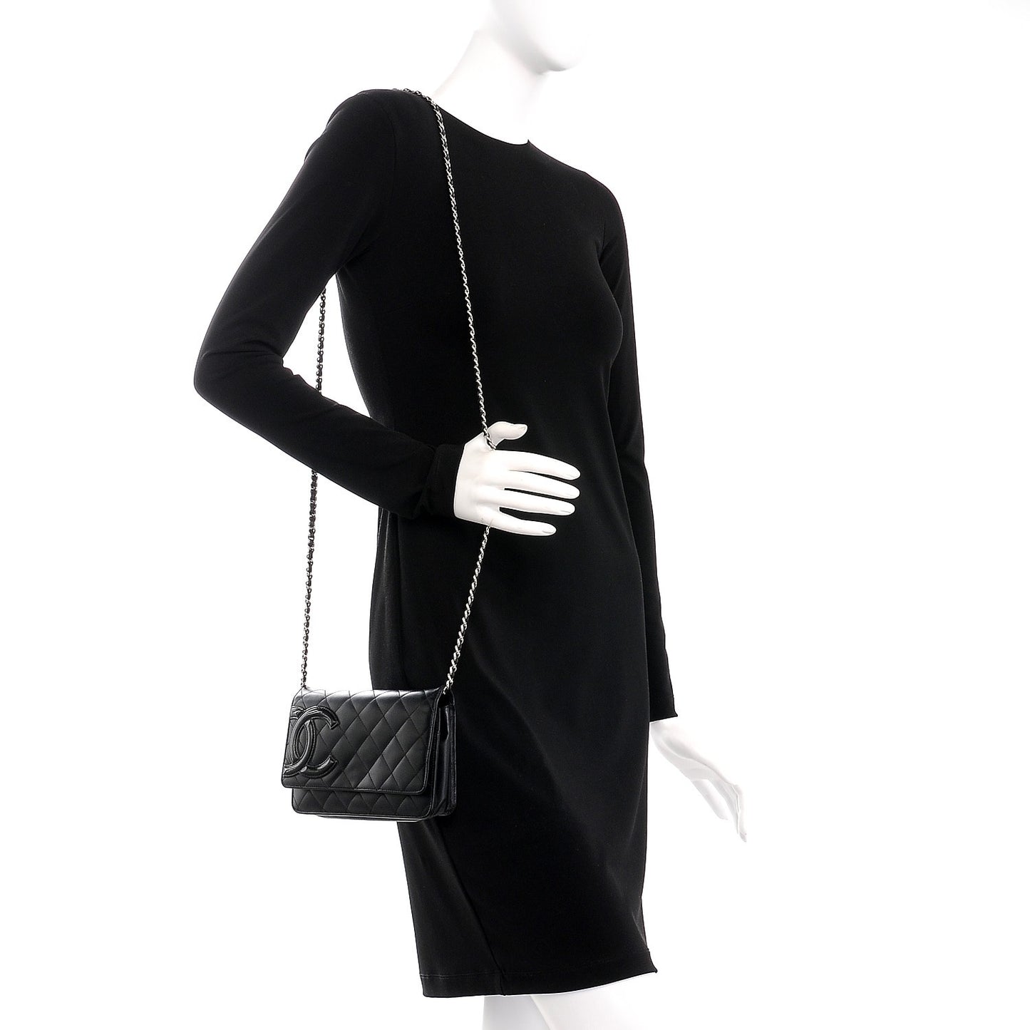 Calfskin Quilted Cambon Wallet On Chain WOC Black