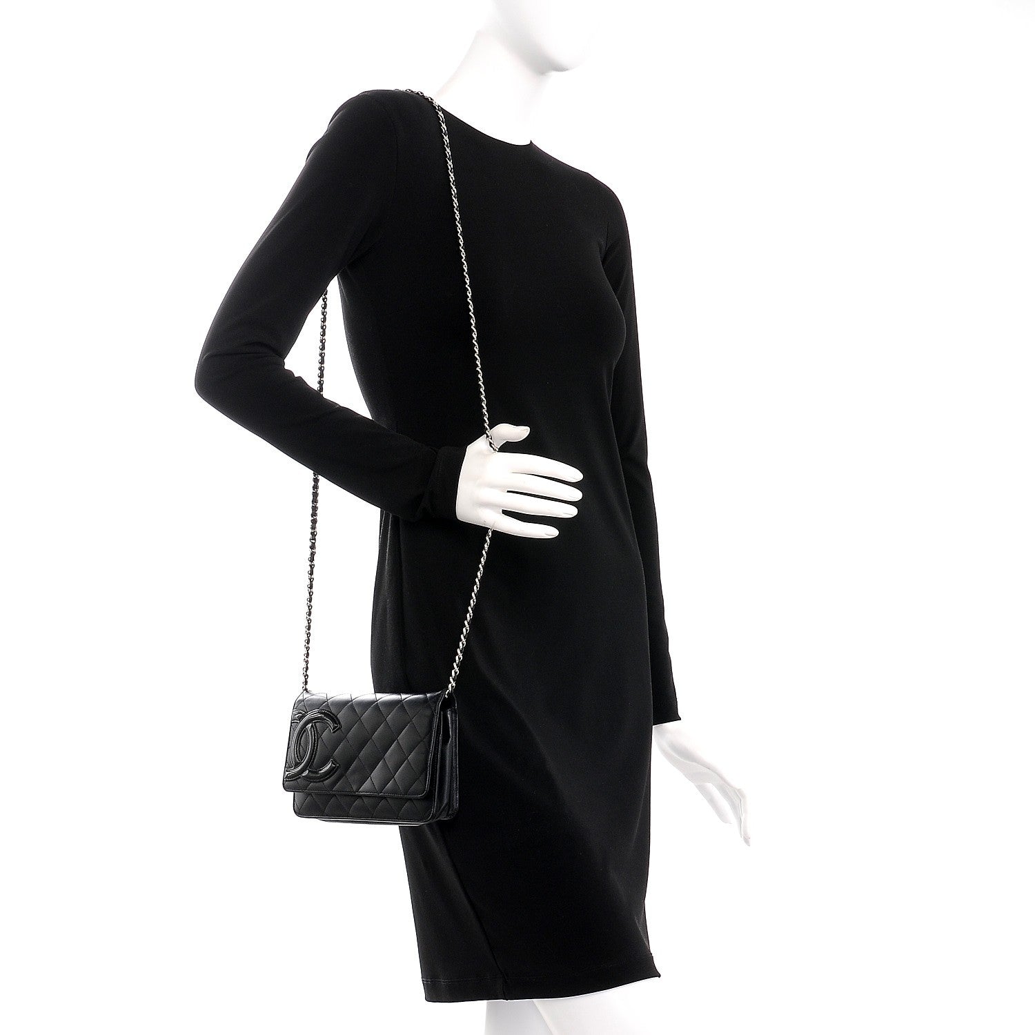 Chanel Calfskin Quilted Cambon Wallet On Chain WOC Black 2 of 9
