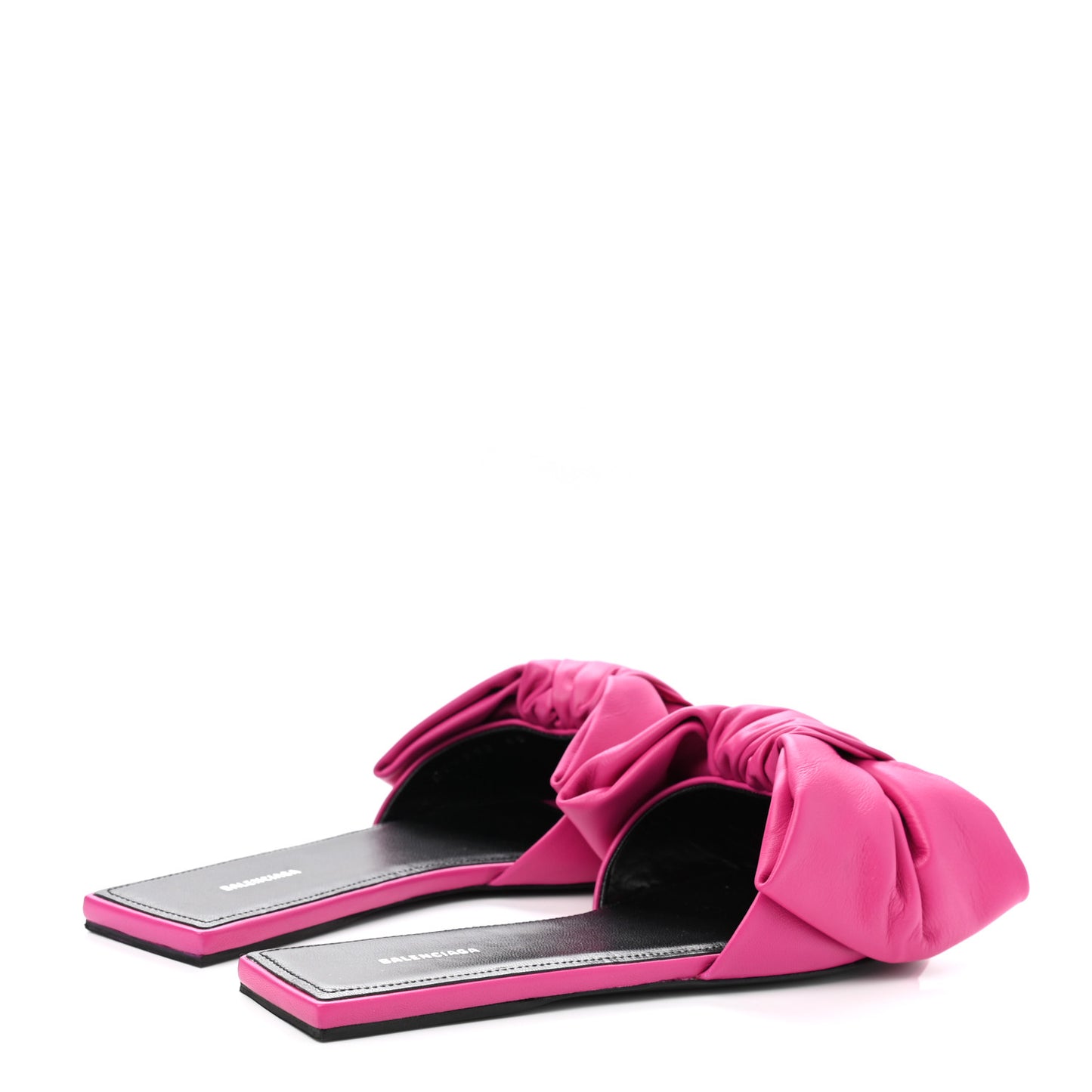 Soft Nappa Square Knife Bow Flat Slide Sandals 35 Magenta Pink