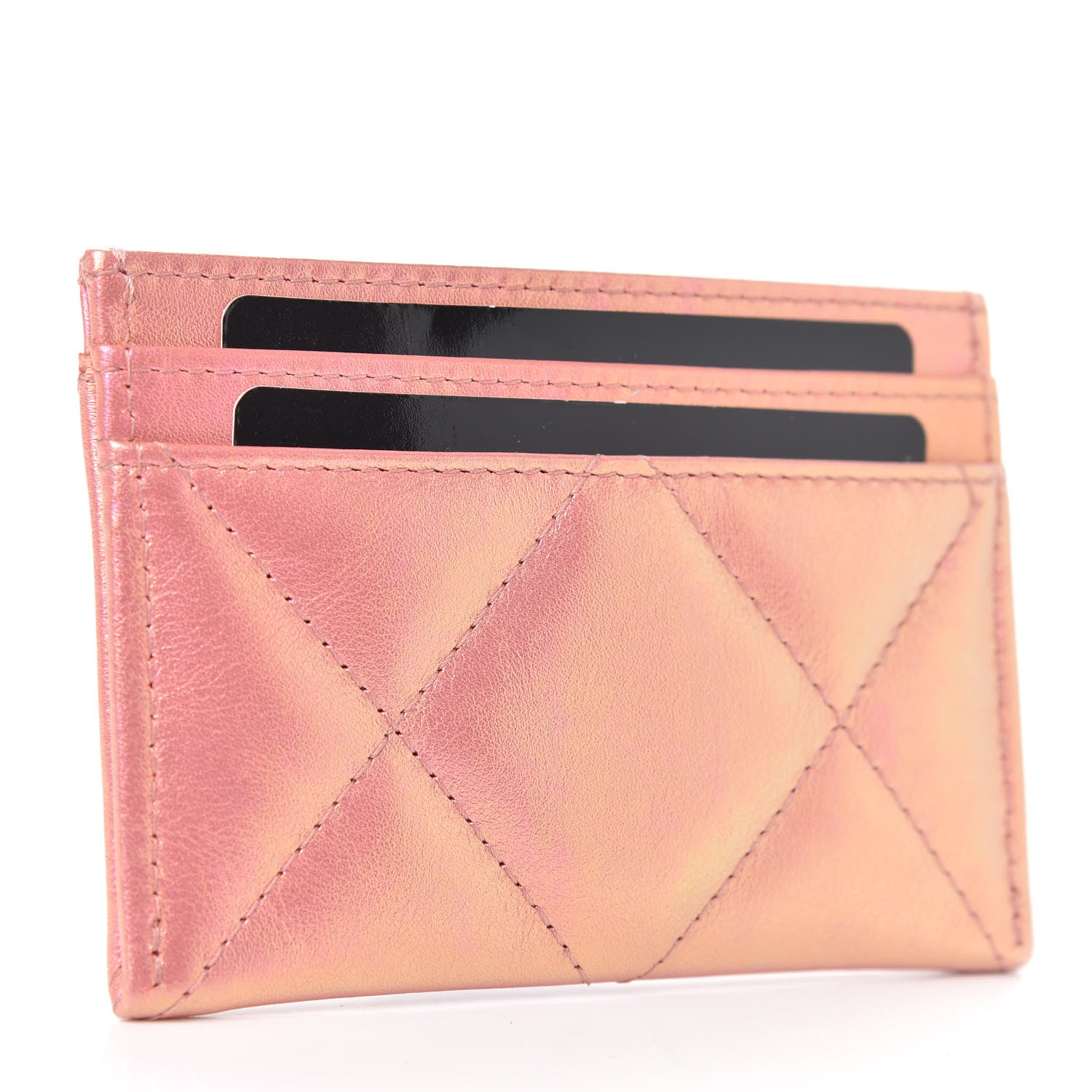 Chanel Iridescent Calfskin Quilted Chanel 19 Card Holder Pink 3 of 9