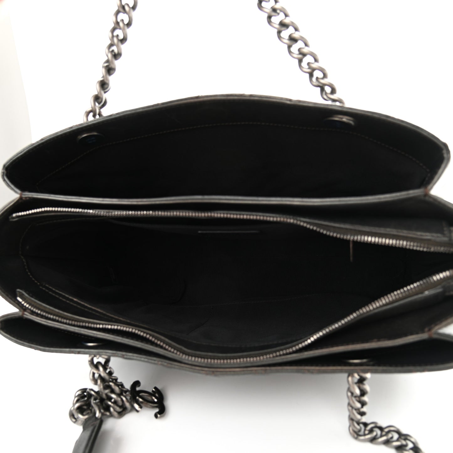 Metallic Goatskin Quilted Medium Rock In Rome Tote Charcoal
