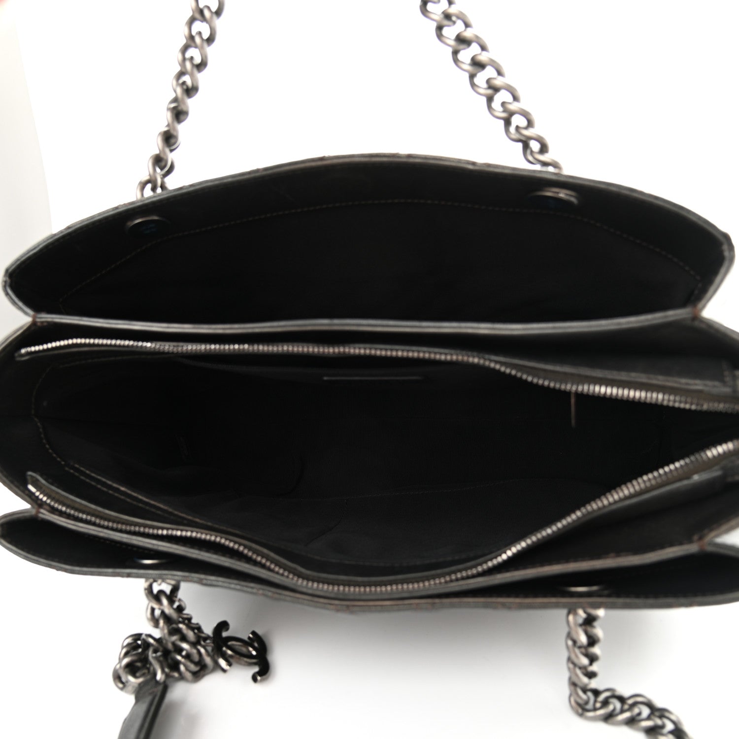Chanel Metallic Goatskin Quilted Medium Rock In Rome Tote Charcoal 5 of 11