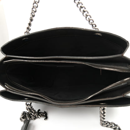 Chanel Metallic Goatskin Quilted Medium Rock In Rome Tote Charcoal 5 of 11