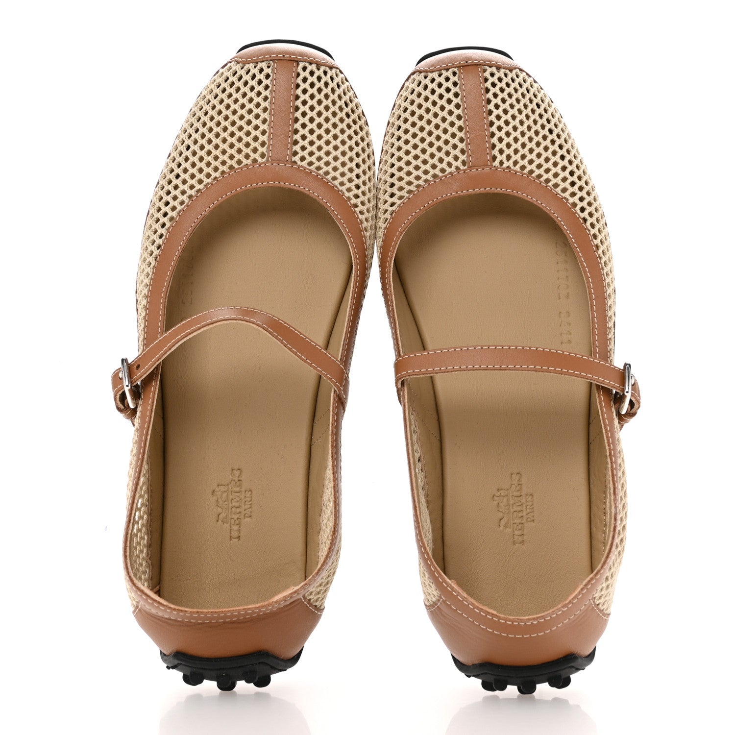 Hermes Crochet Knit Calfskin Kichu Ballet Flats 38 Beige Lin Naturel 2 of 10