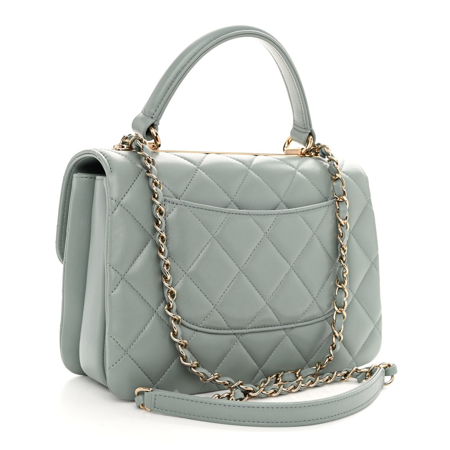 Lambskin Quilted Small Trendy CC Flap Dual Handle Bag Light Green