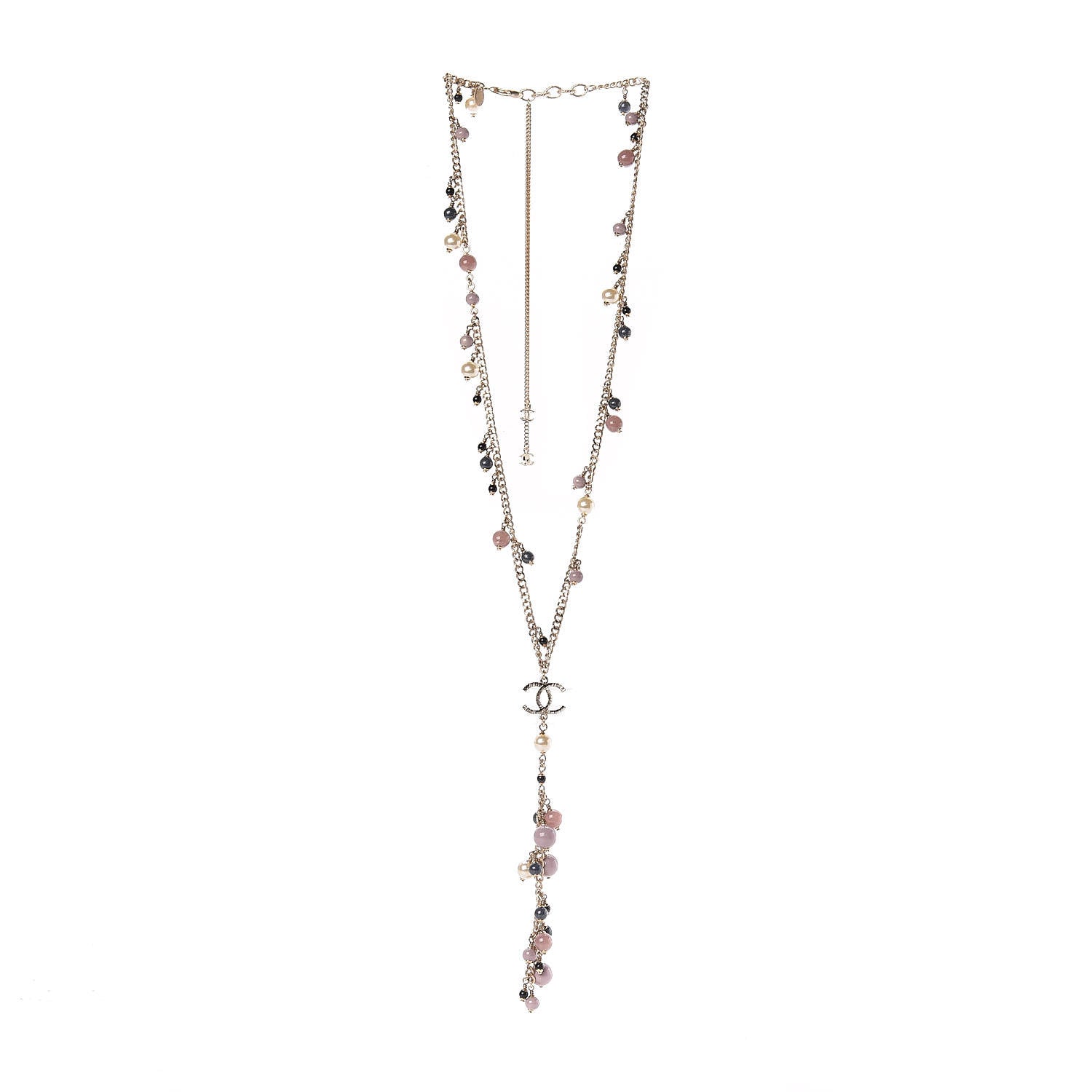 Chanel Pearl Beaded CC Necklace Gold Purple 3 of 6
