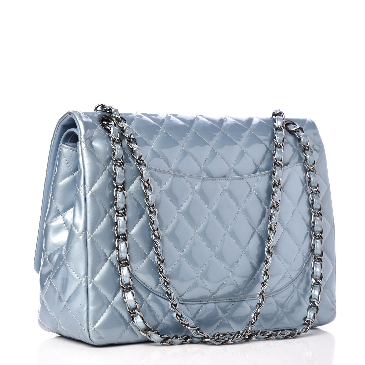 Patent Quilted Maxi Double Flap Light Blue