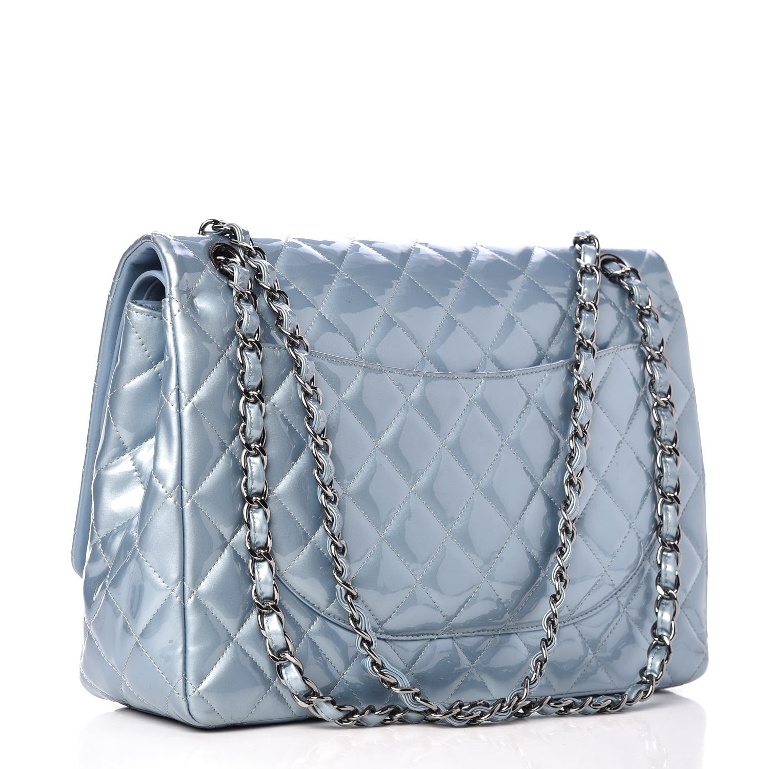Chanel Patent Quilted Maxi Double Flap Light Blue 3 of 14