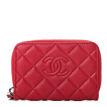 Chanel Caviar Quilted Diamond CC Zip Coin Purse Dark Pink 1 of 8