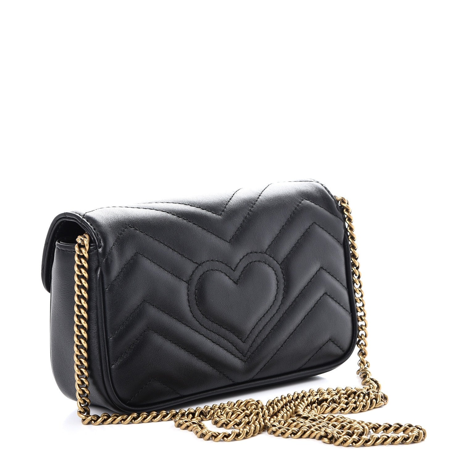 Gucci Calfskin Matelasse Super Mini GG Marmont Shoulder Bag Black 4 of 9