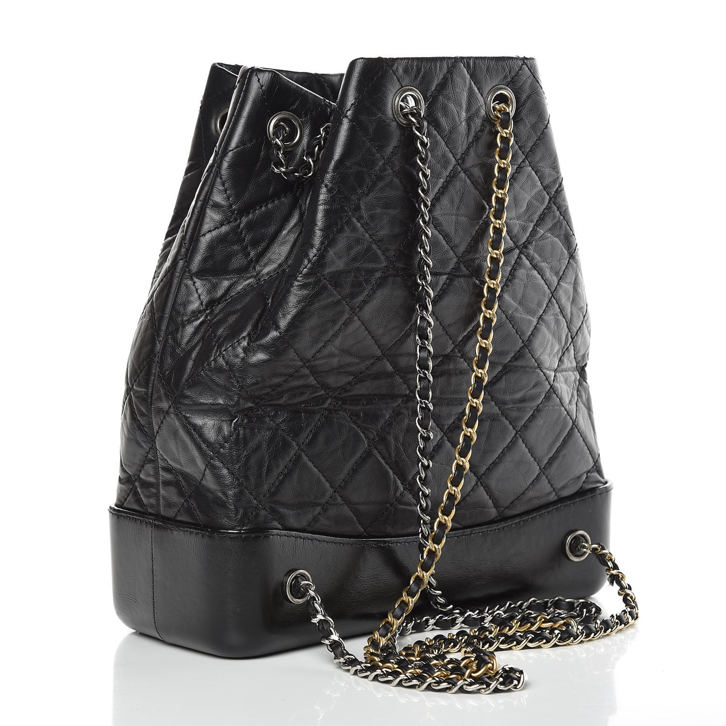 Aged Calfskin Quilted Gabrielle Backpack Black