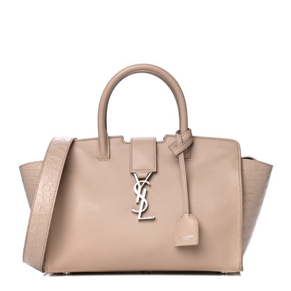 Saint Laurent Calfskin Crocodile Embossed Baby Monogram Downtown Cabas Dark Beige 1 of 14