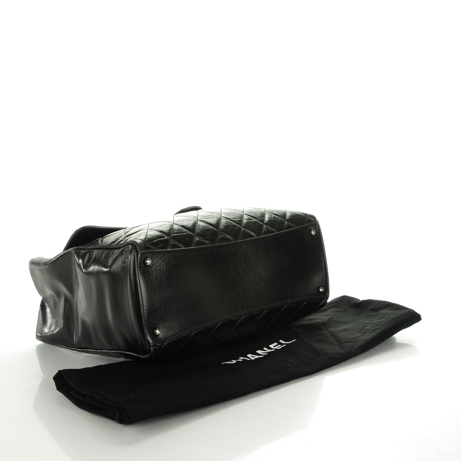 Chanel Glazed Calfskin Quilted Large Duo Color Tote Black 4 of 7