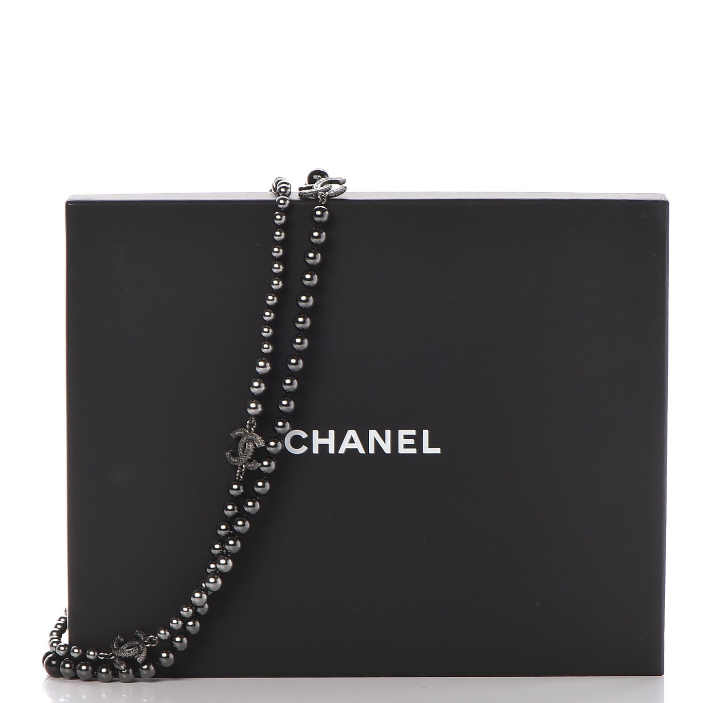 Ruthenium Graduated Bead Crystal CC Long Necklace Black