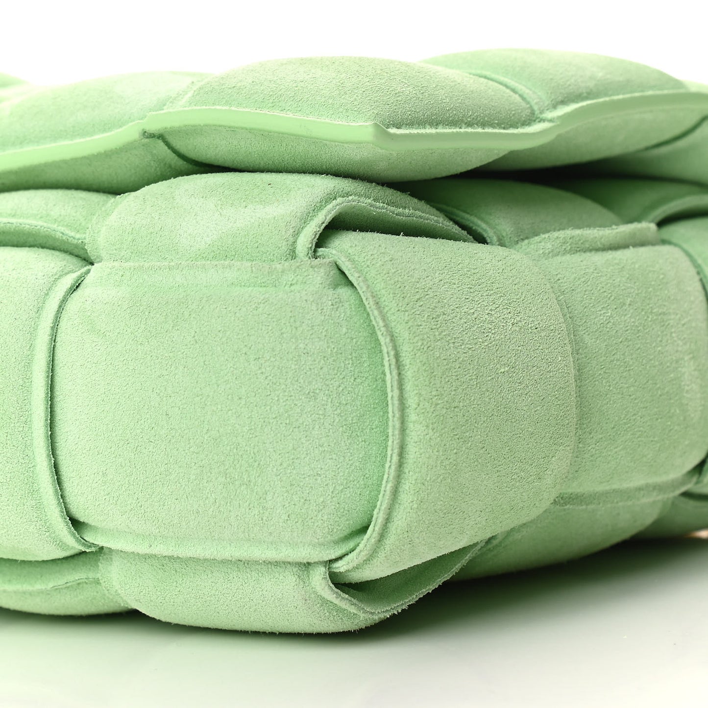 Suede Maxi Intrecciato Padded Chain Cassette Crossbody Bag Wasabi