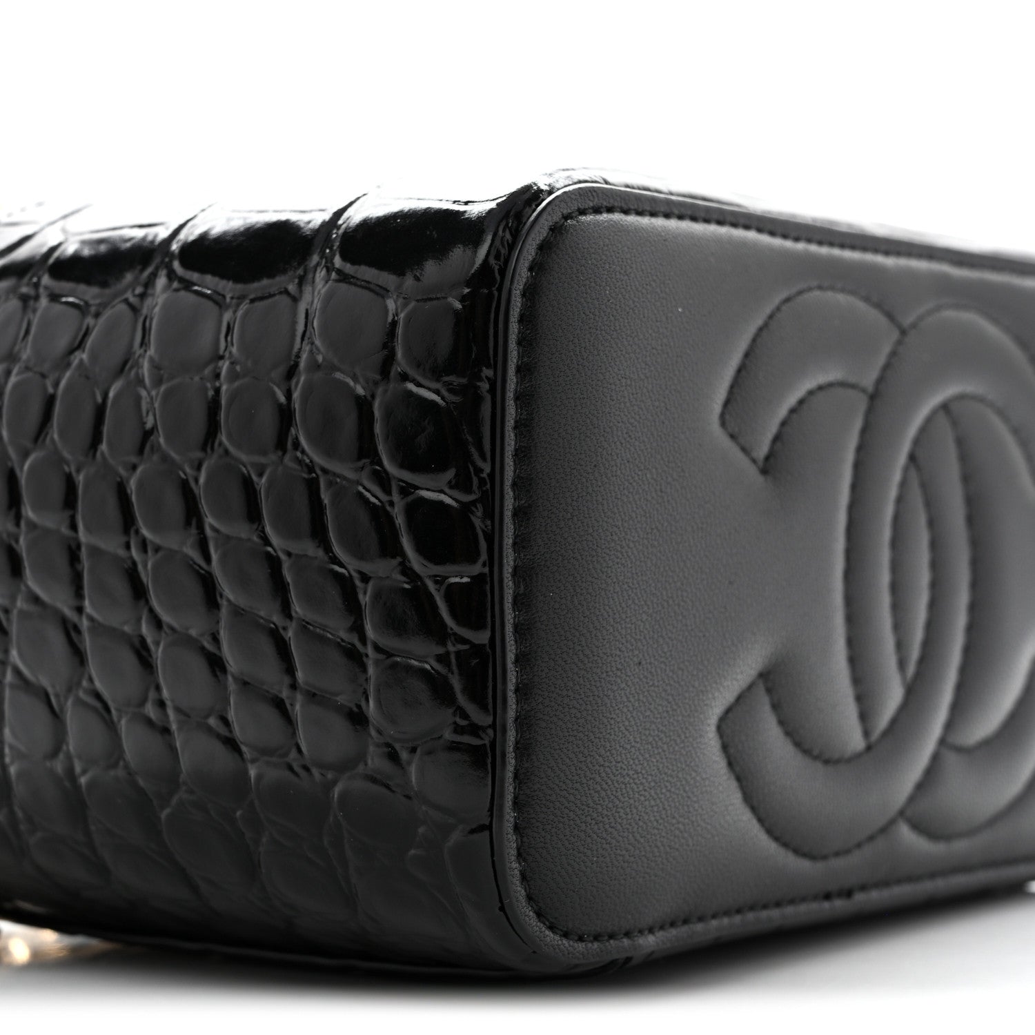 Chanel Calfskin Crocodile Embossed Crococo Small Top Handle Vanity Case With Chain Emerald 9 of 11
