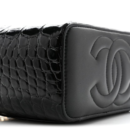 Chanel Calfskin Crocodile Embossed Crococo Small Top Handle Vanity Case With Chain Emerald 9 of 11
