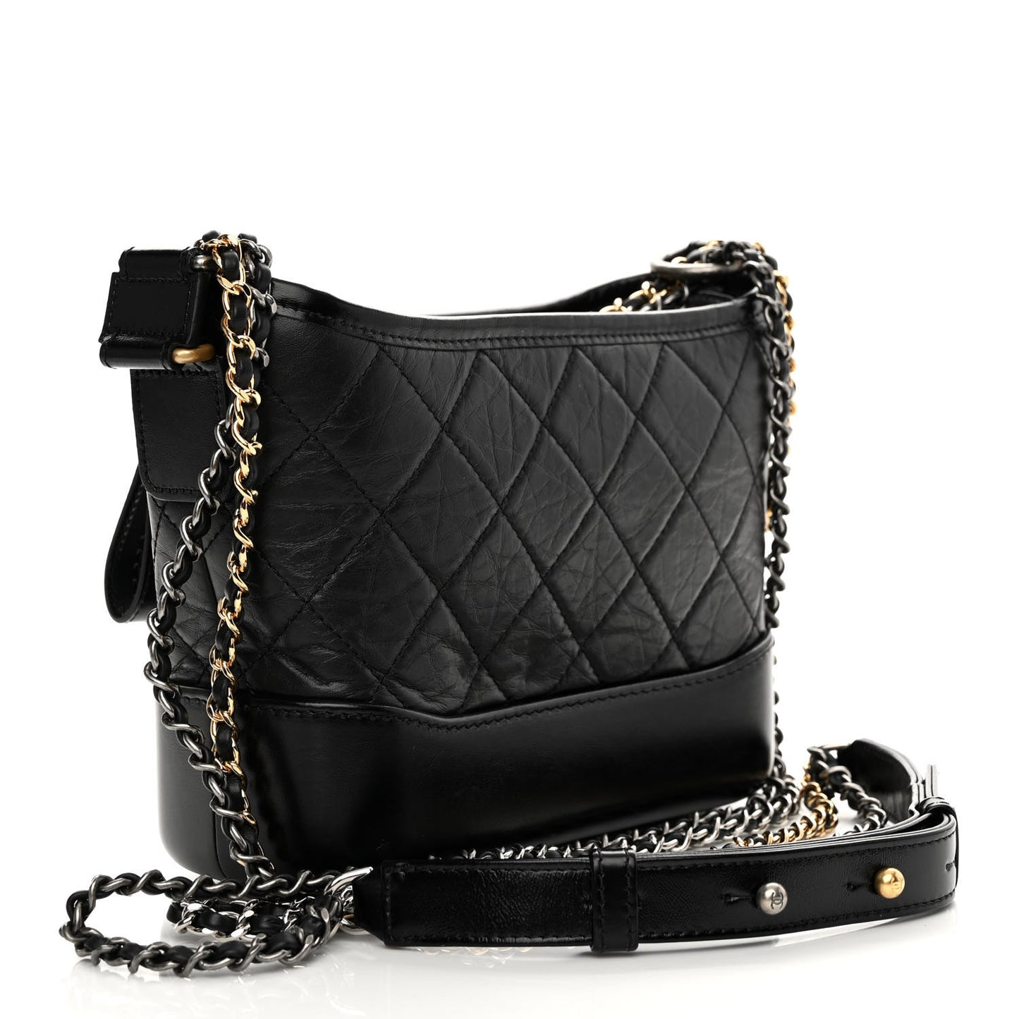 Aged Calfskin Quilted Small Gabrielle Hobo Black