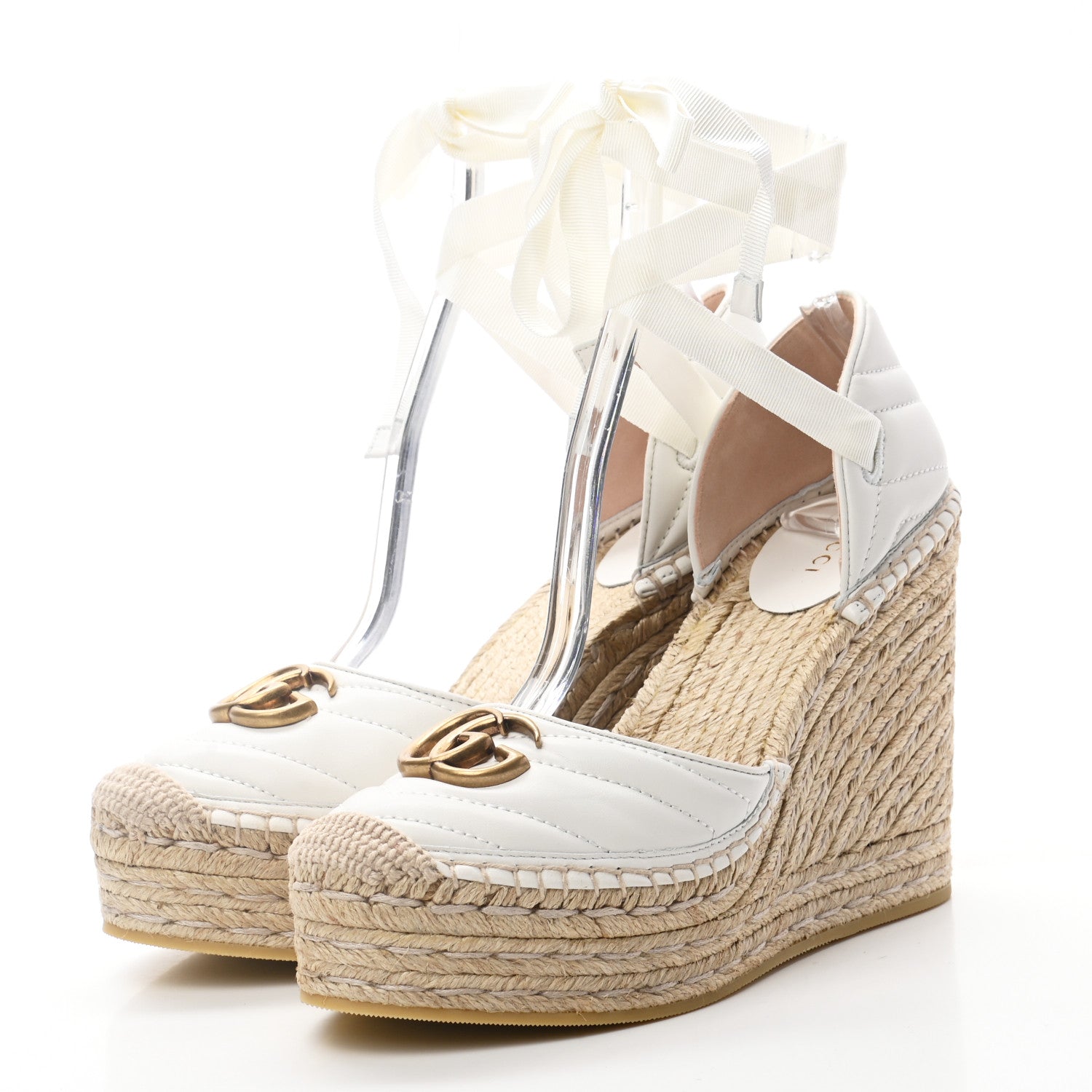 Gucci Nappa Matelasse GG Marmont Ankle Wrap Platform 35/120mm Espadrille Wedges 39 Great White 3 of 10