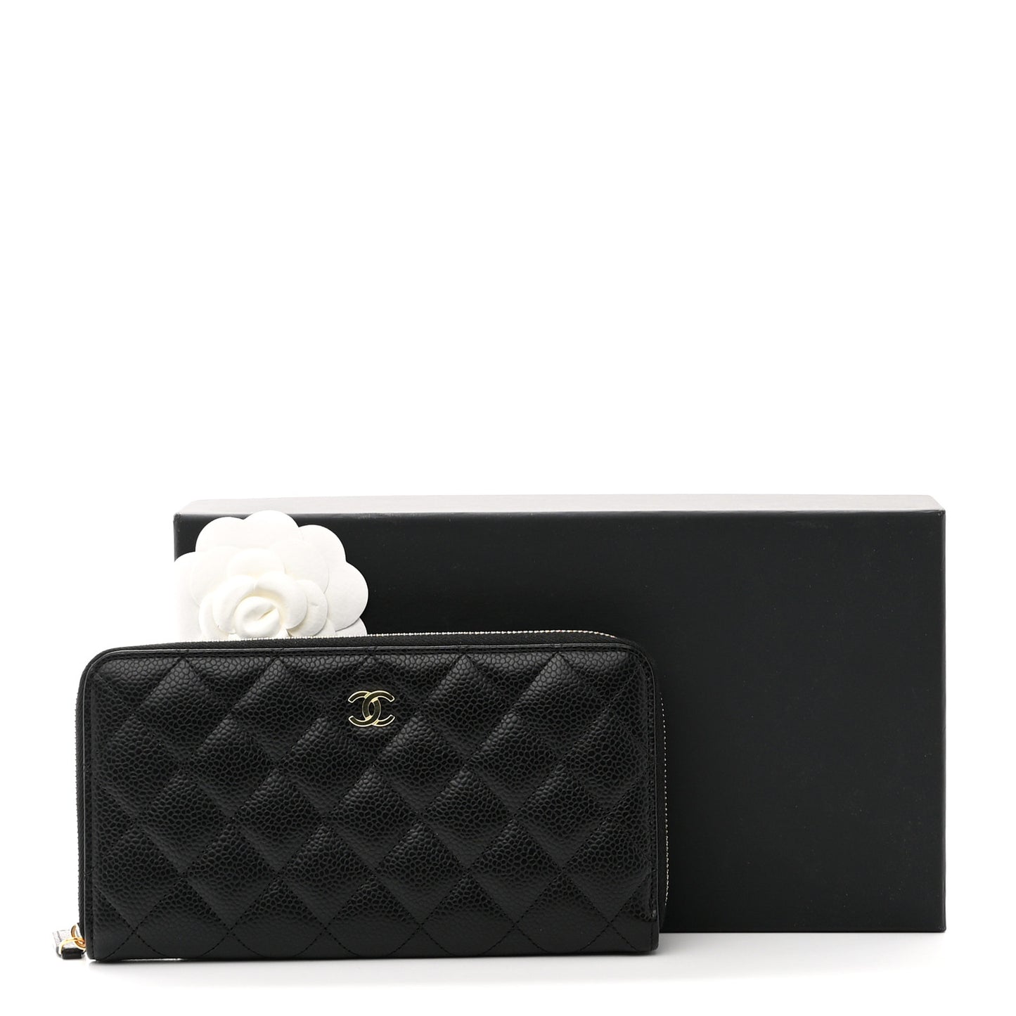 Caviar Quilted Large Gusset Zip Around Wallet Black