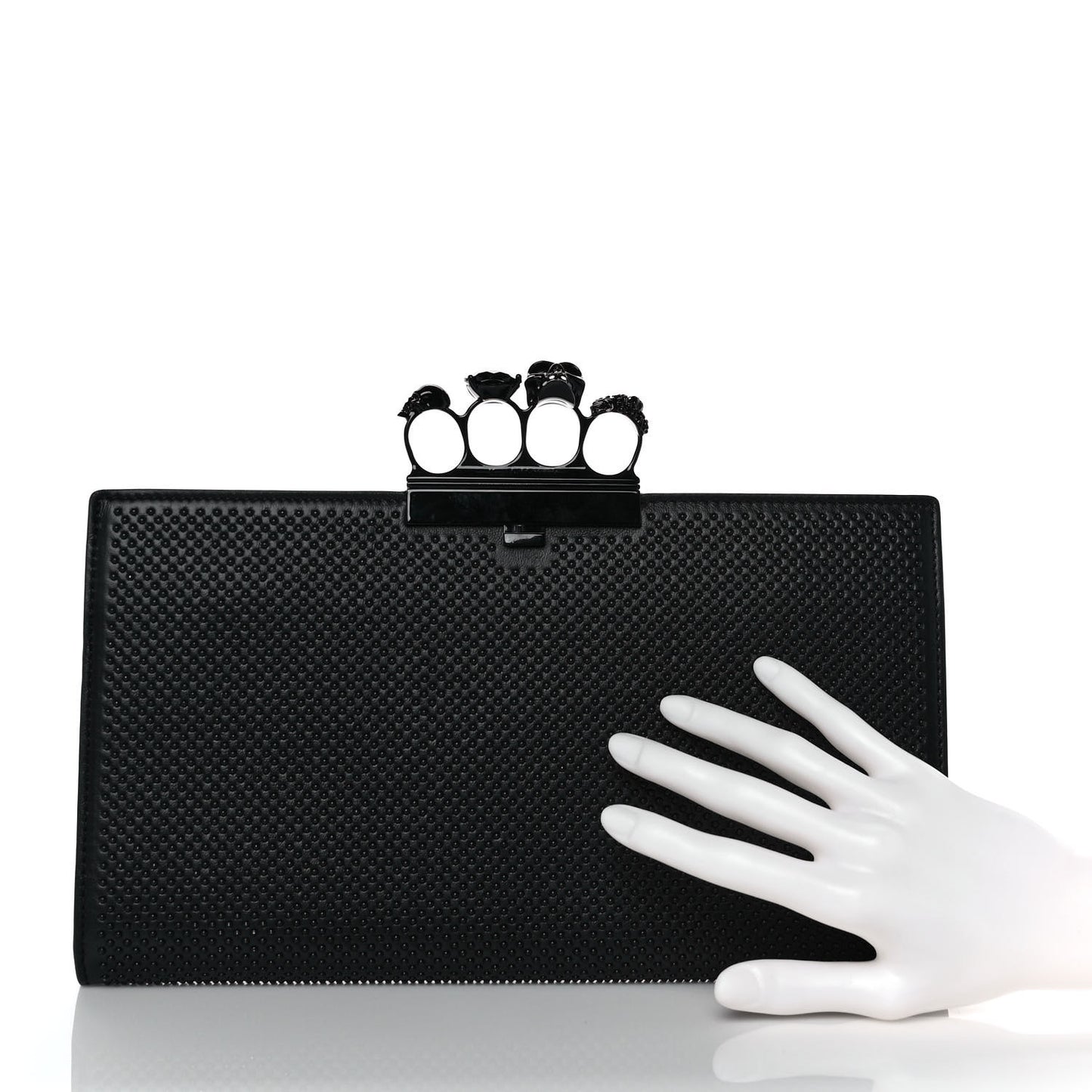 Calfskin Studded Knuckle Flat Clutch Black