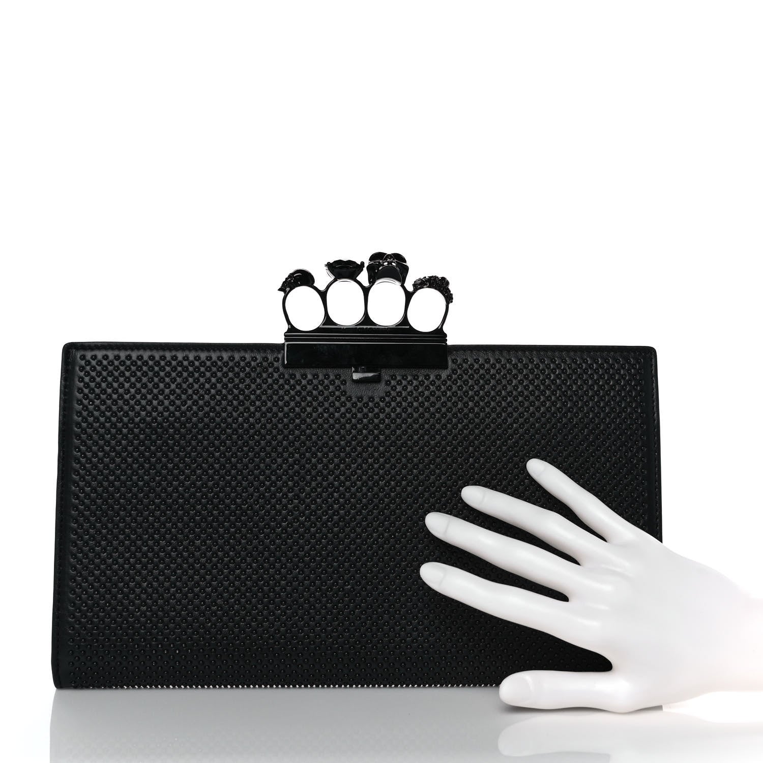 Alexander McQueen Calfskin Studded Knuckle Flat Clutch Black 2 of 13
