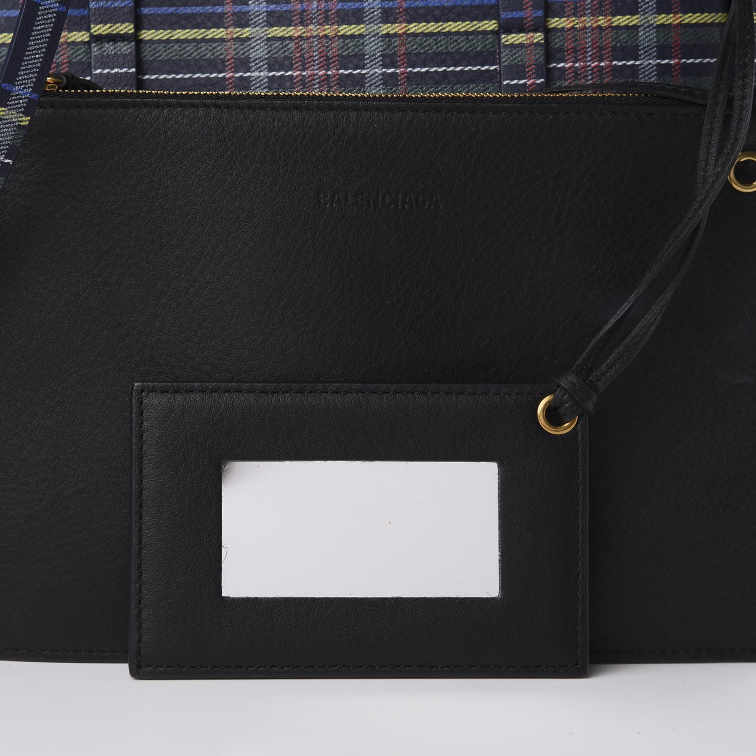 Balenciaga Calfskin Plaid XS Everyday Tote Bleu Navy Jaune 11 of 13