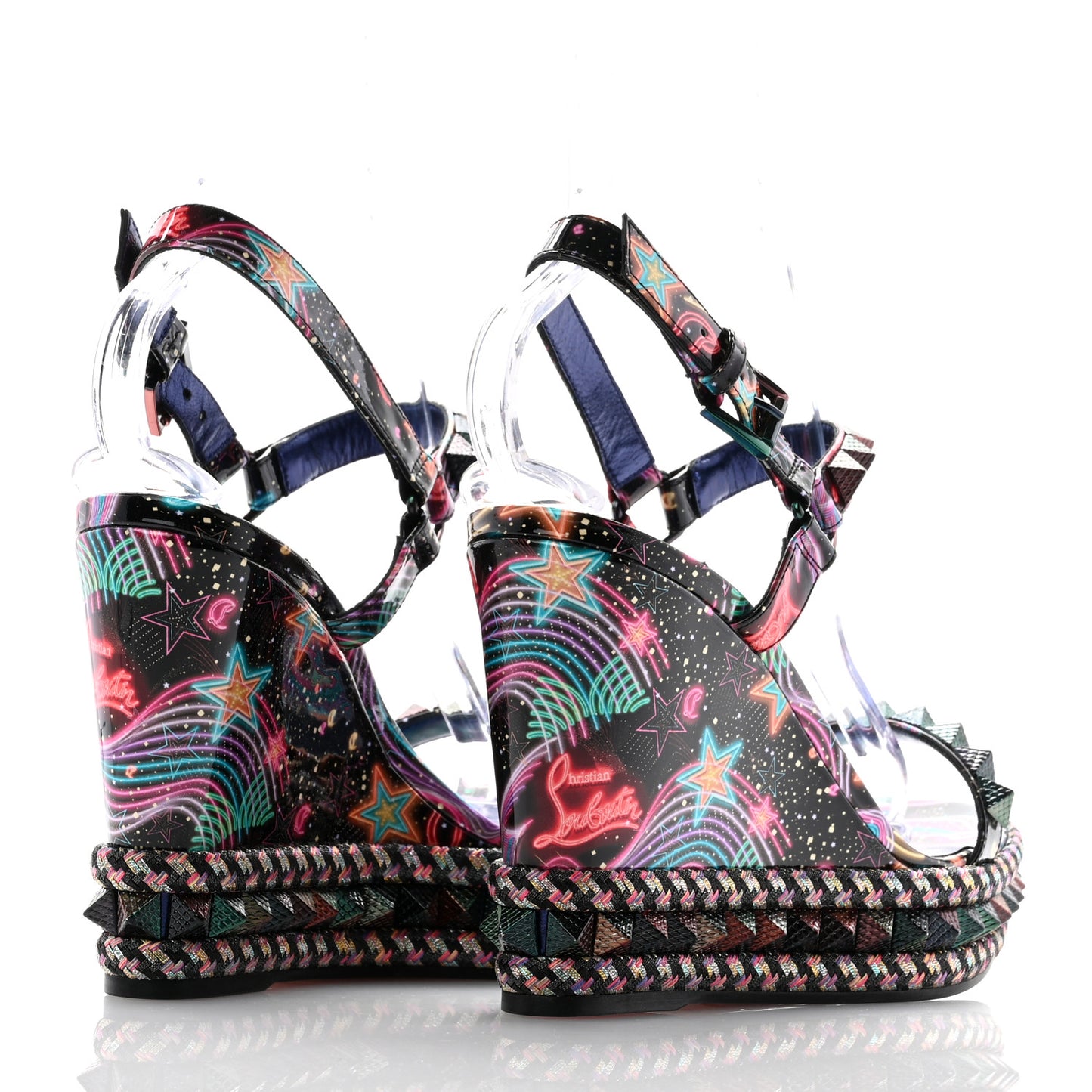 Patent Calfskin Lin By The Night Pyraclou 110 Wedge Sandals 40 Black Multicolor