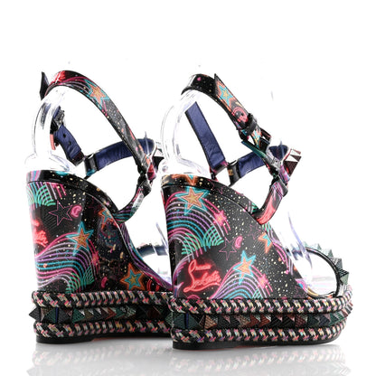 Christian Louboutin Patent Calfskin Lin By The Night Pyraclou 110 Wedge Sandals 40 Black Multicolor 4 of 8