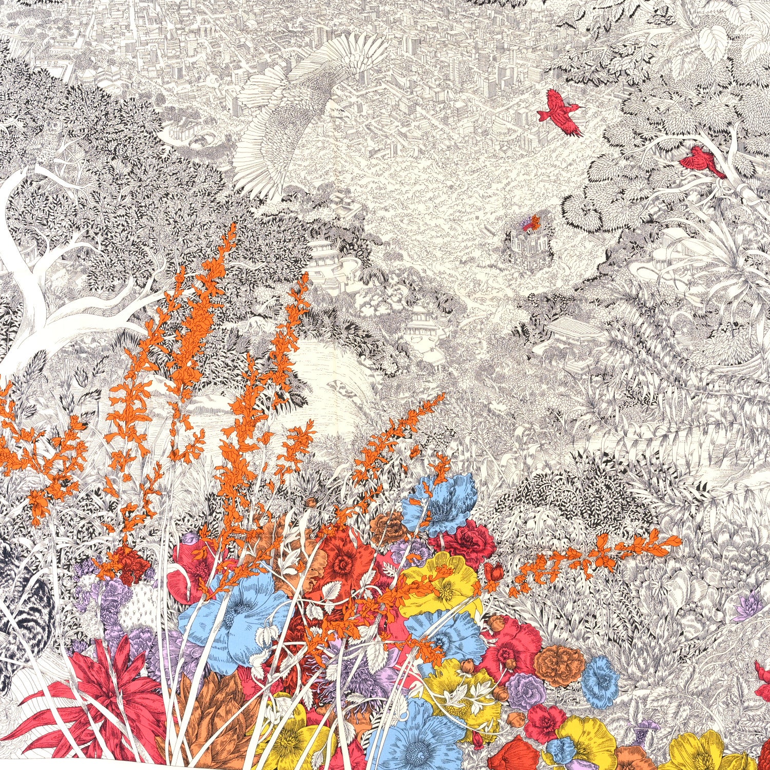 Hermes Cashmere Silk Retour a la Nature Shawl 140 White Black Multicolor 2 of 4