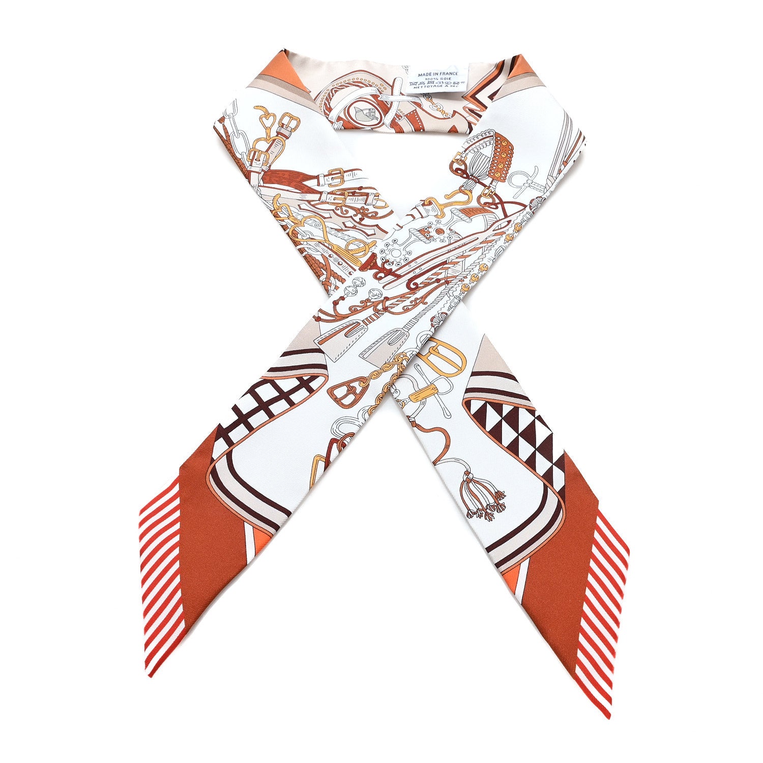 Hermes Silk Bouquets Selliers Twilly White Alezan Etoupe 1 of 3