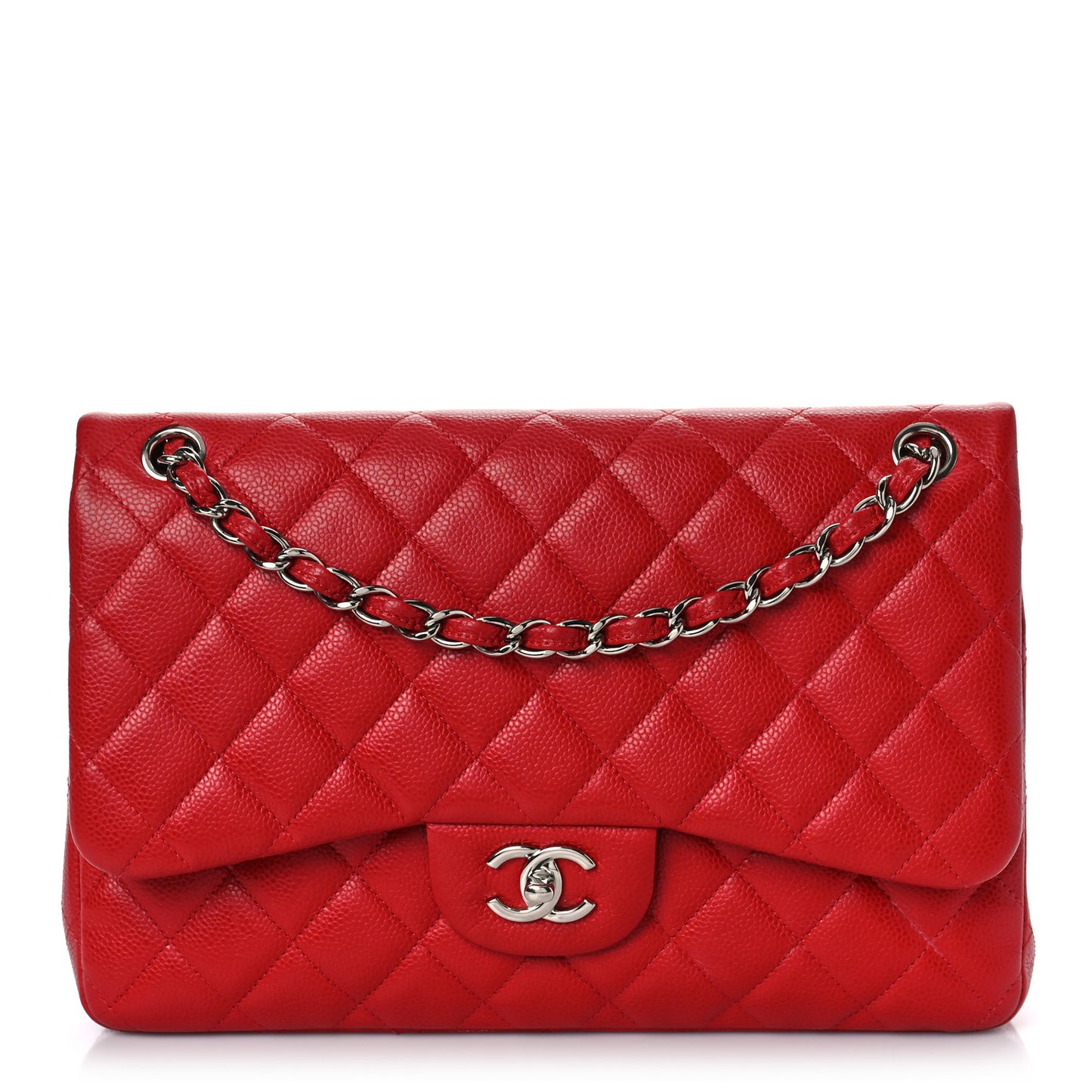 Caviar Quilted Jumbo Double Flap Red