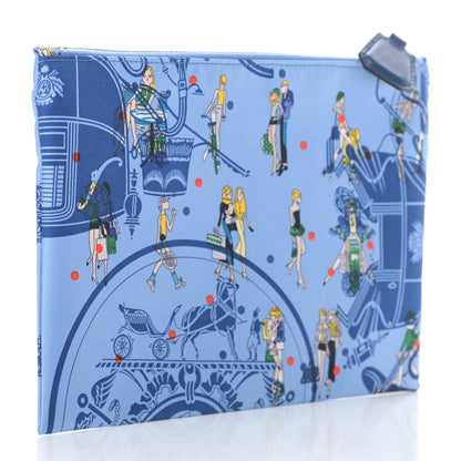 Hermes Silk Ex-Libris Les Parisiennes Silky Pocket Cosmetic Case Deep Bleu Bleuet 3 of 9