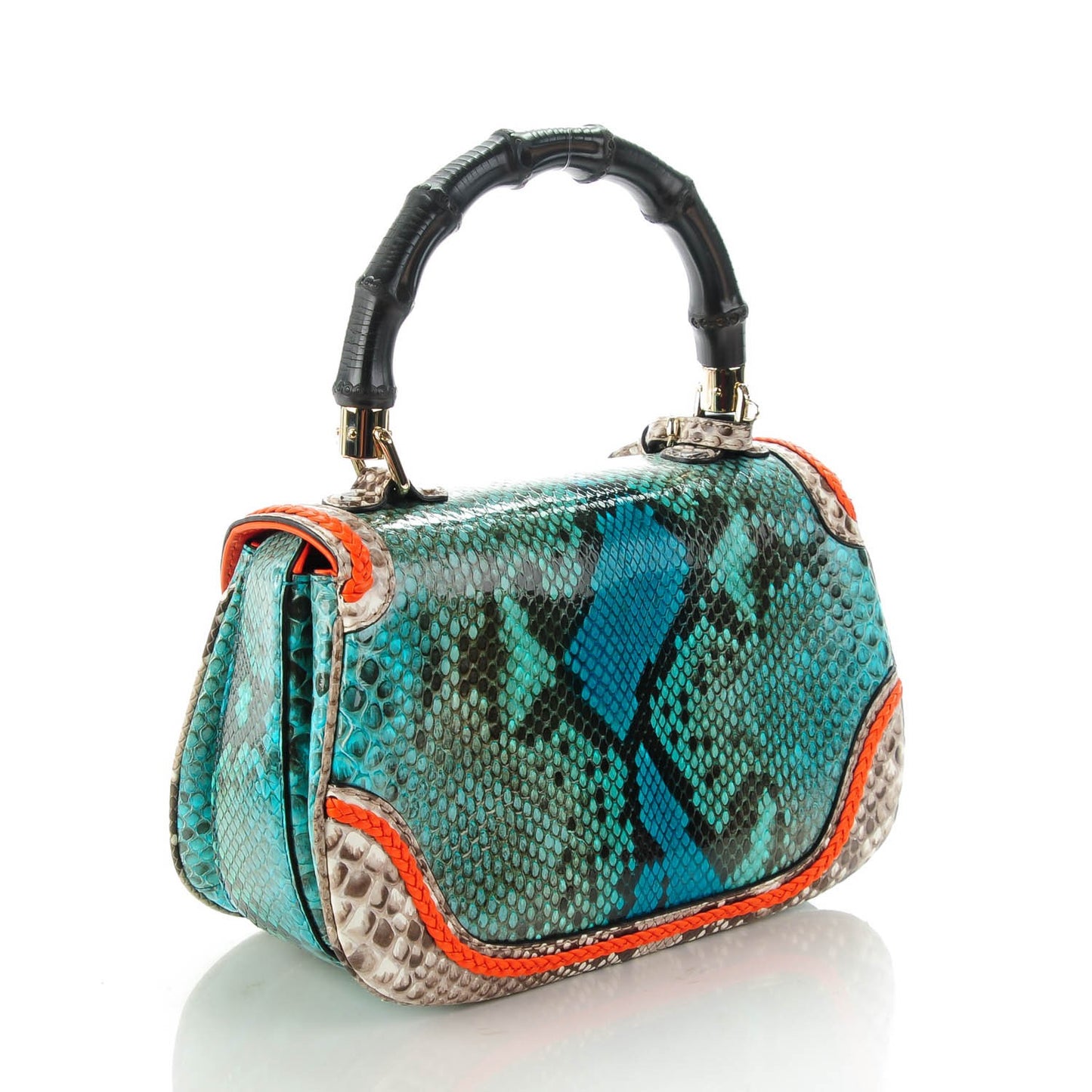 Python Medium New Bamboo Top Handle Bag Neon Orange Raspberry Aquamarine