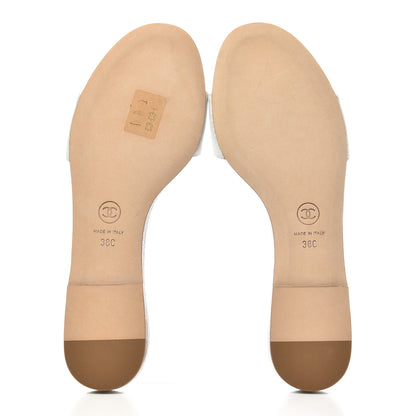Chanel Crackled Lambskin Camellia Sandal Mule 38 White 6 of 11