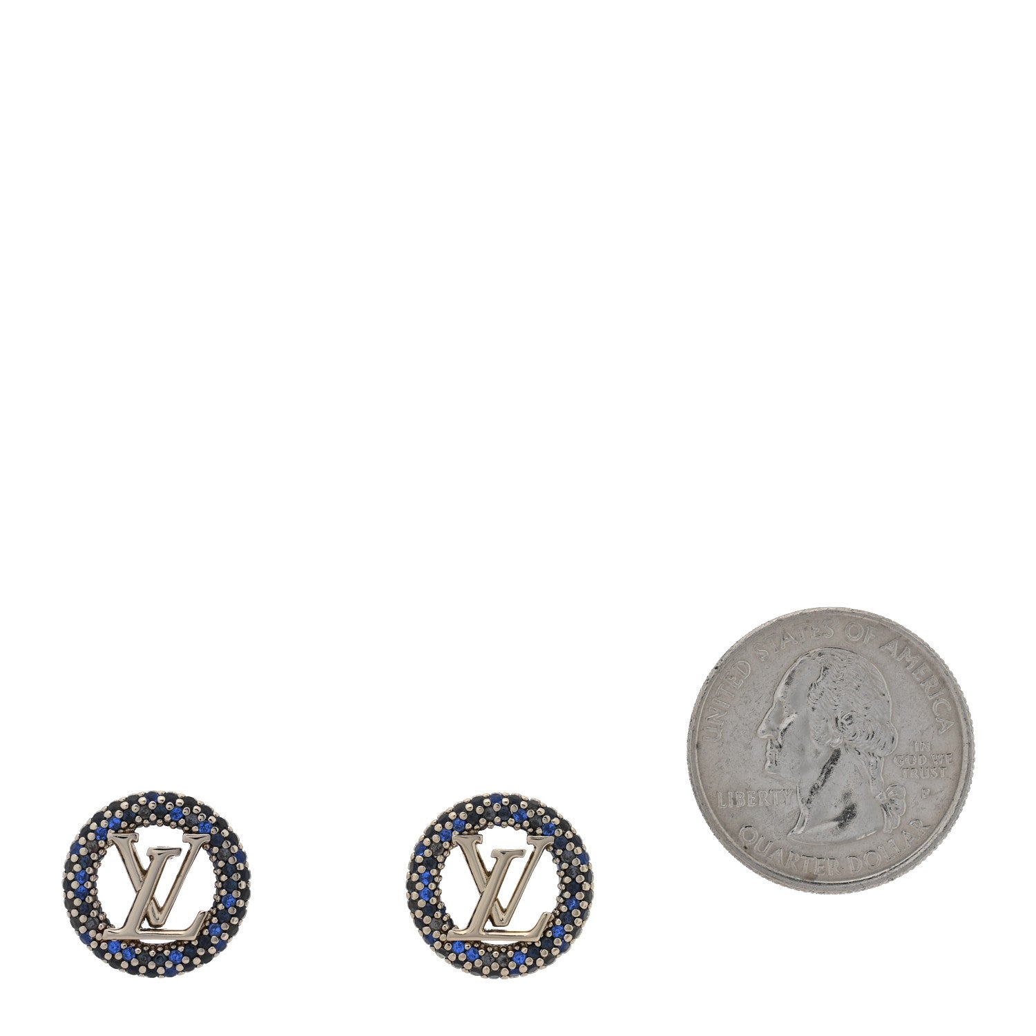 Louis Vuitton Metal Crystal Louise Tresor Earrings Gold Blue 2 of 5